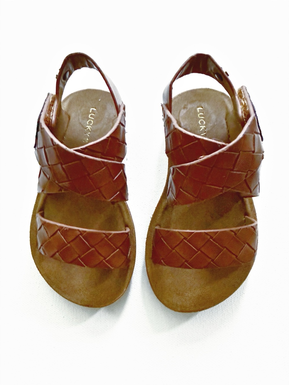 Lucky Brand Brown Woven Leather Kids Sandals, Like New, Toddler Size 6